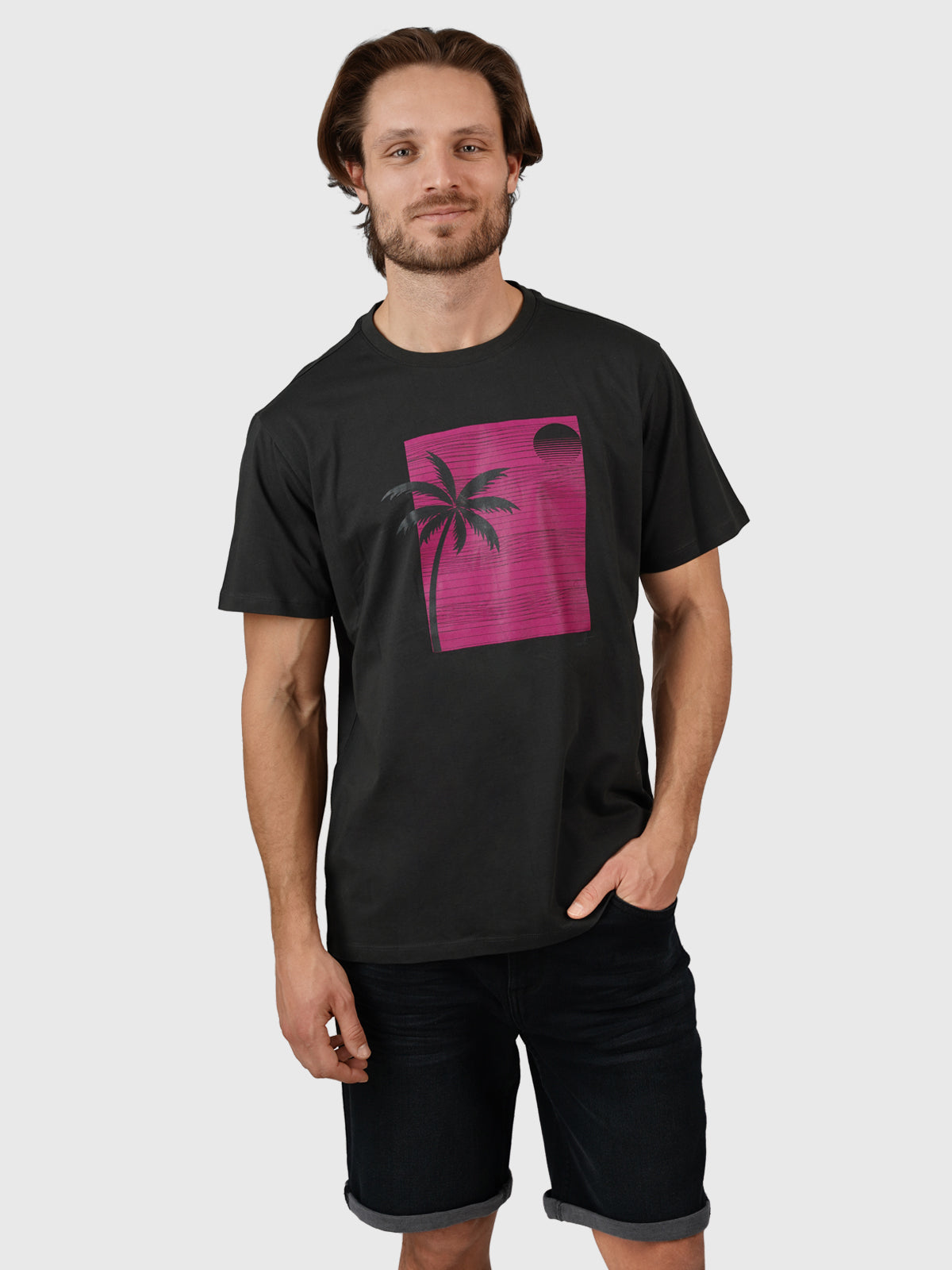 Palm-Sunset Herren T-shirt | Schwarz