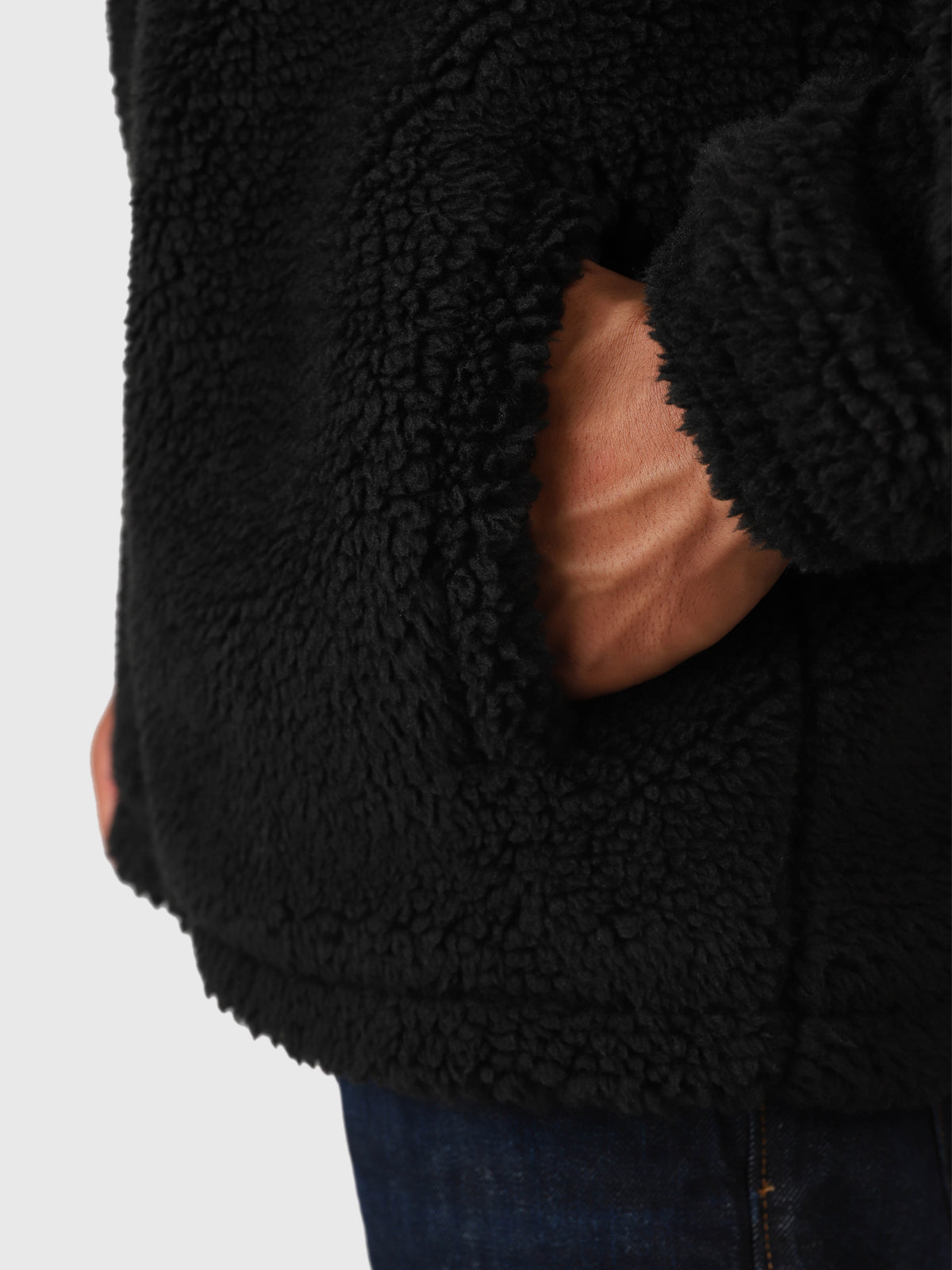 Renziost Herren Teddy Fleecejacke | Schwarz