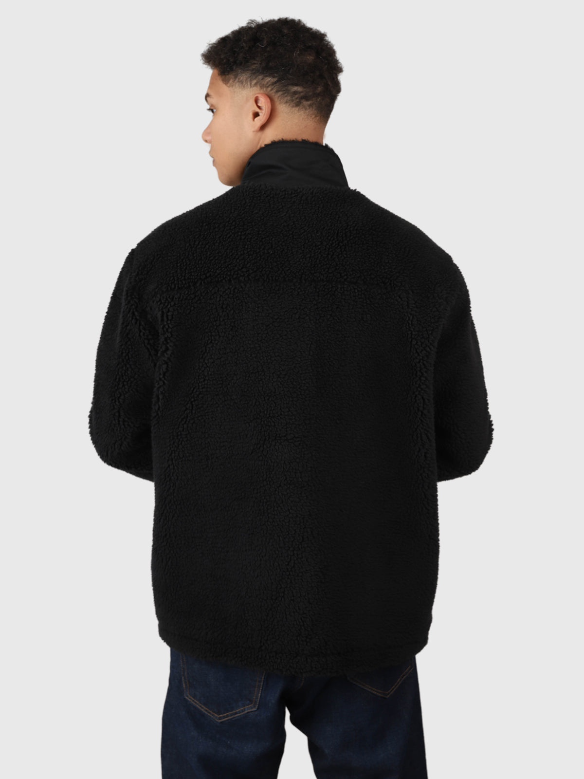 Renziost Herren Teddy Fleecejacke | Schwarz