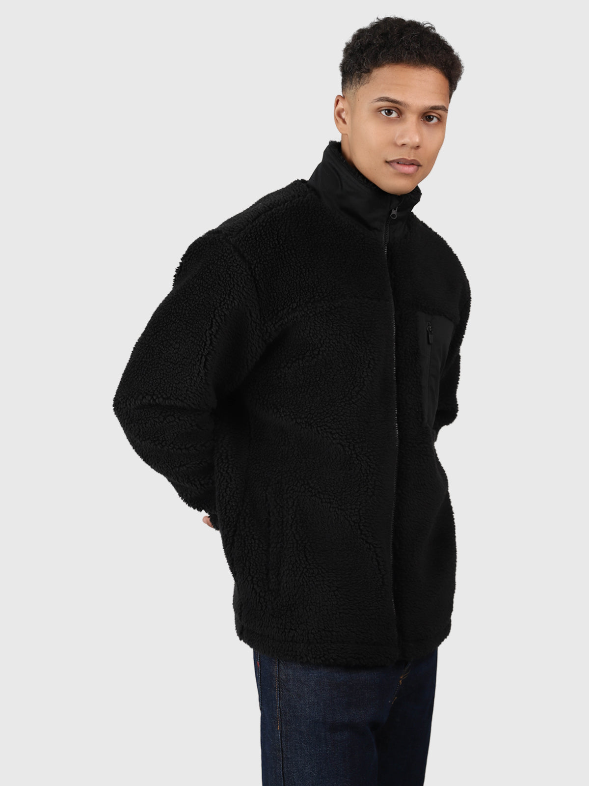 Renziost Herren Teddy Fleecejacke | Schwarz