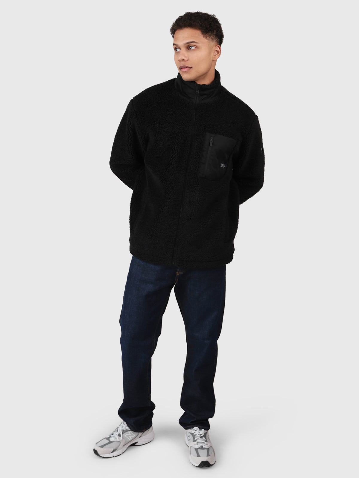 Renziost Herren Teddy Fleecejacke | Schwarz