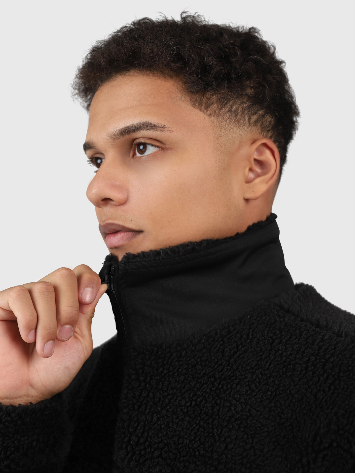 Renziost Herren Teddy Fleecejacke | Schwarz