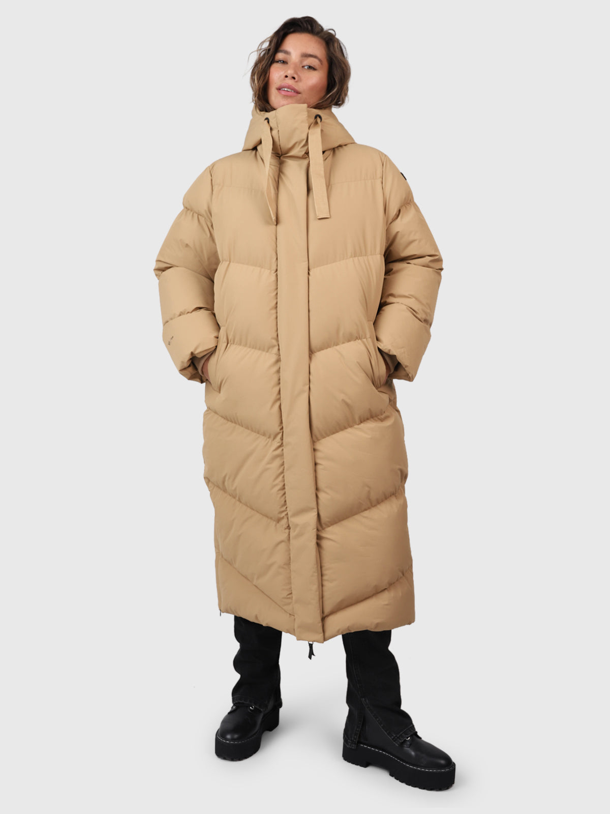 Bigsury Damen Langer Puffer Mantel | Desert