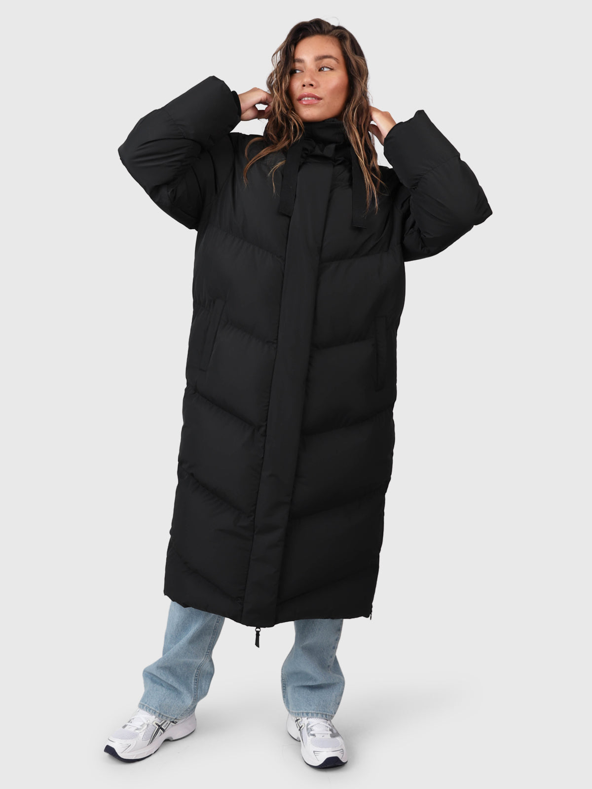 Bigsury Damen Langer Puffer Mantel | Schwarz