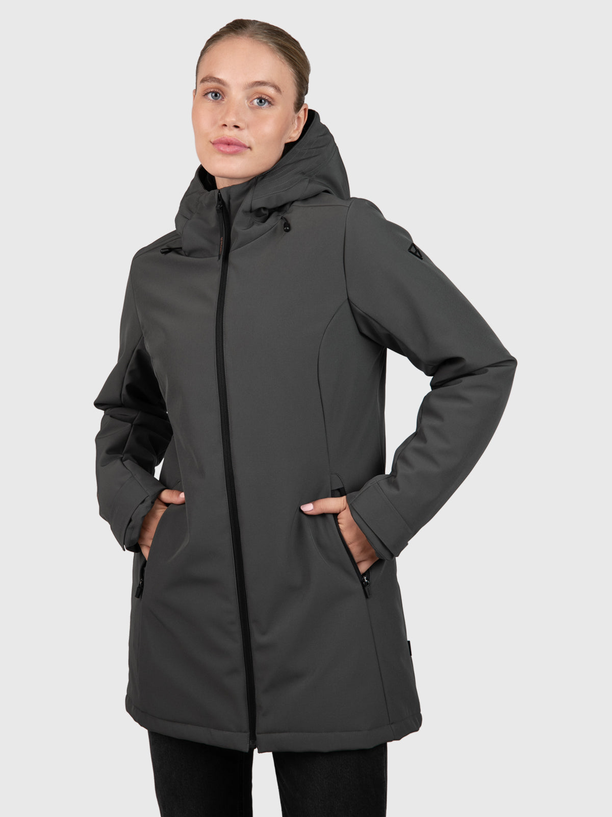 Melle Damen Langer Softshell Mantel | Mud Green