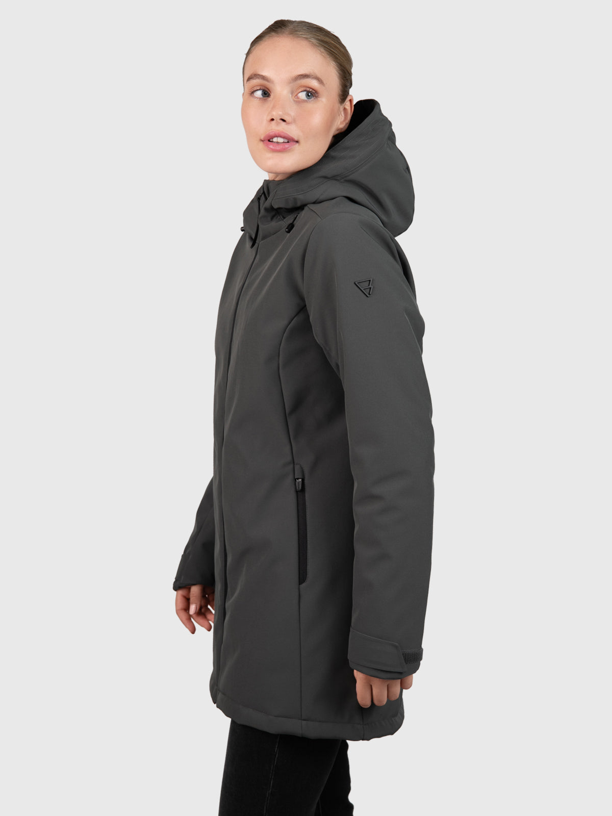 Melle Damen Langer Softshell Mantel | Mud Green