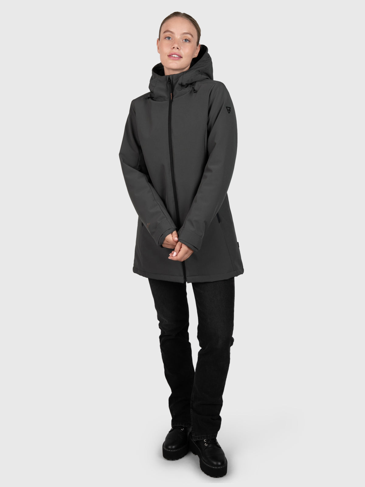 Melle Damen Langer Softshell Mantel | Mud Green