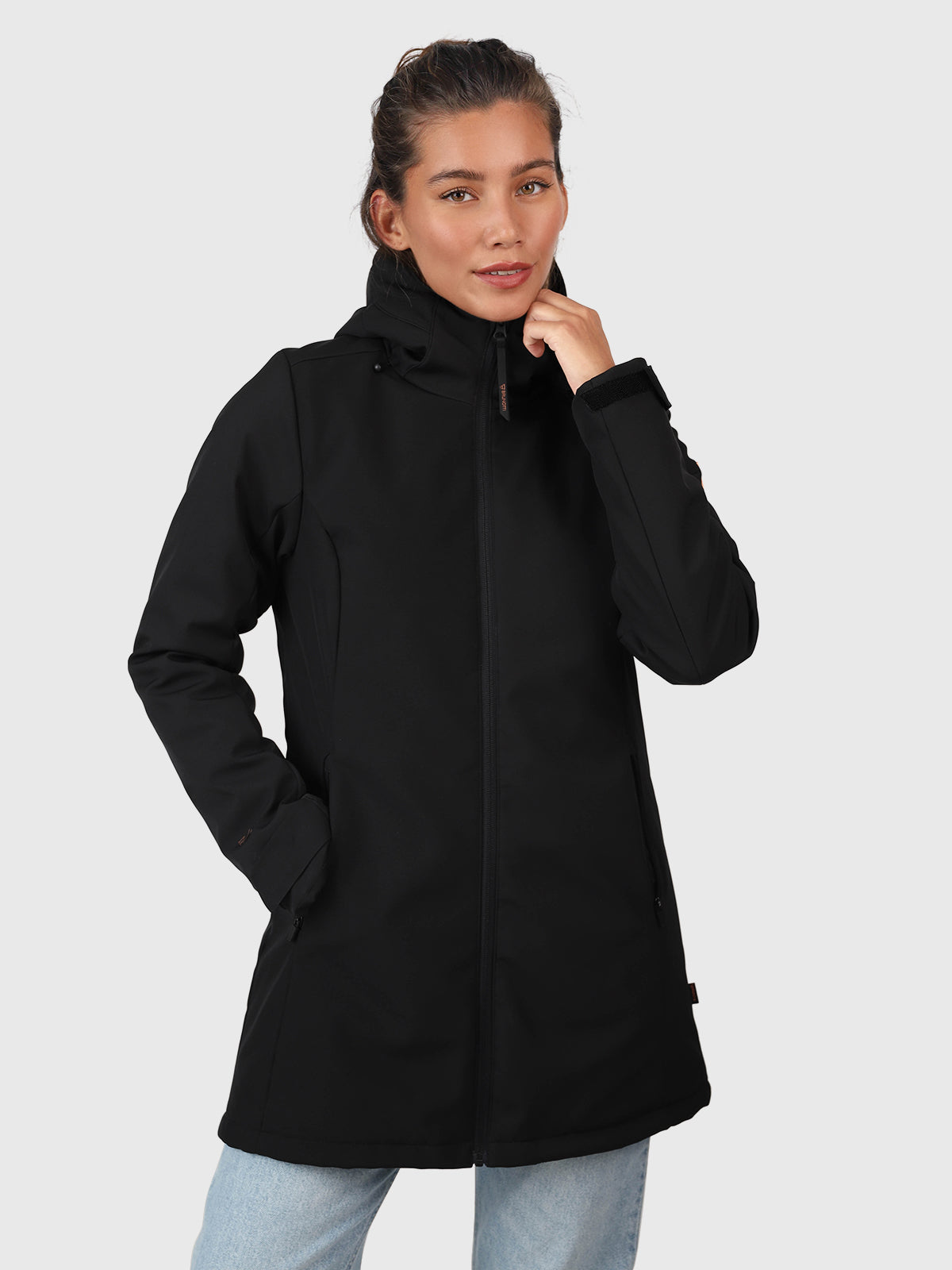 Melle Dames Lange Softshell Jas | Zwart