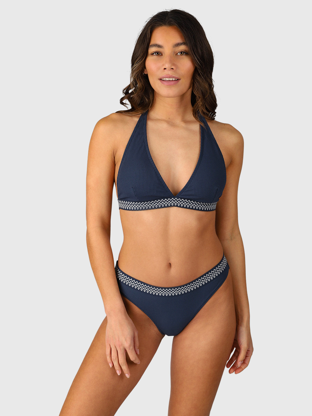 Bell-Rib Women Bikini Halter Top Indigo Blue - Main Image