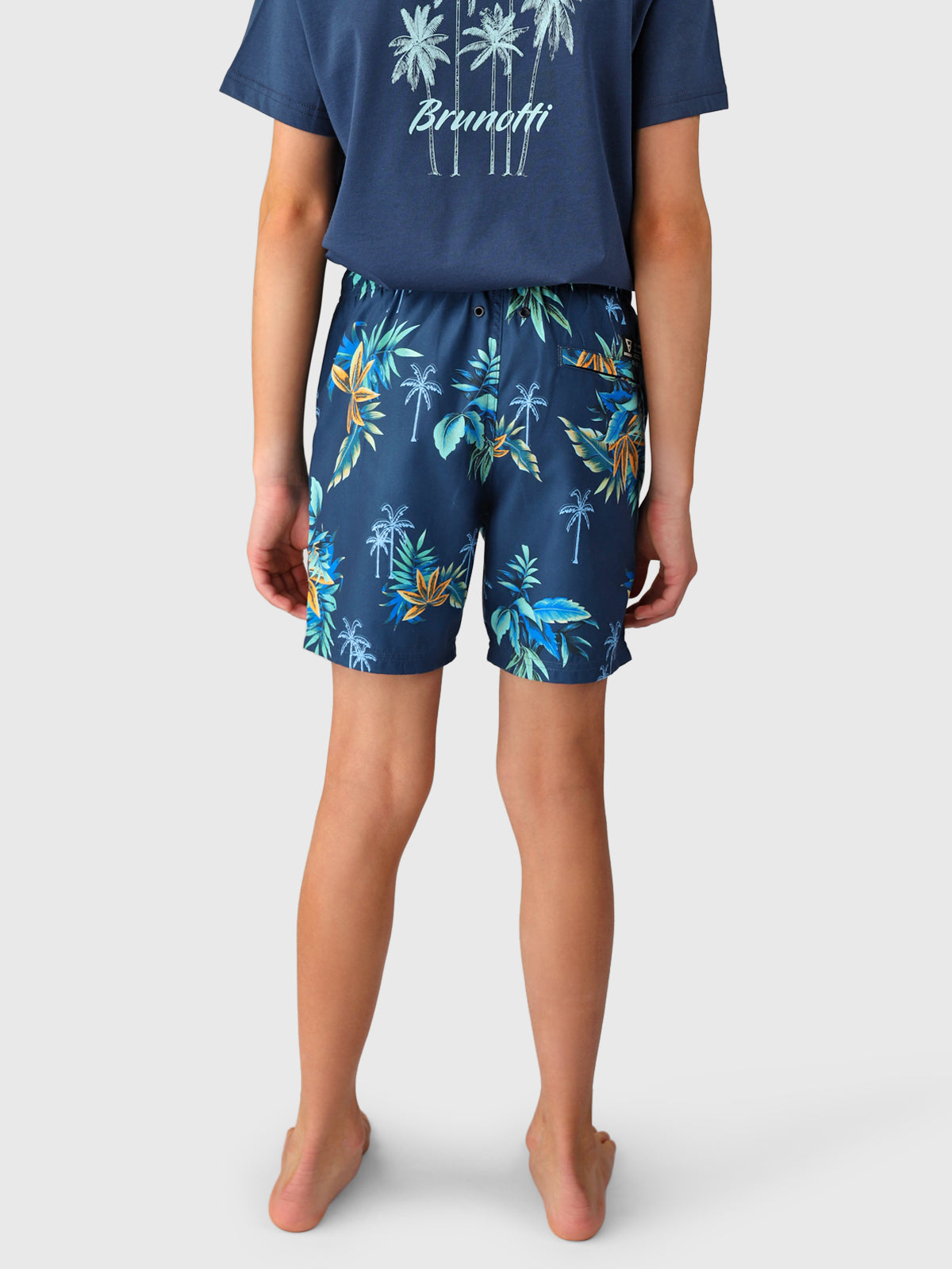 Cestery-Tropical Boys Swim Shorts | Night Blue