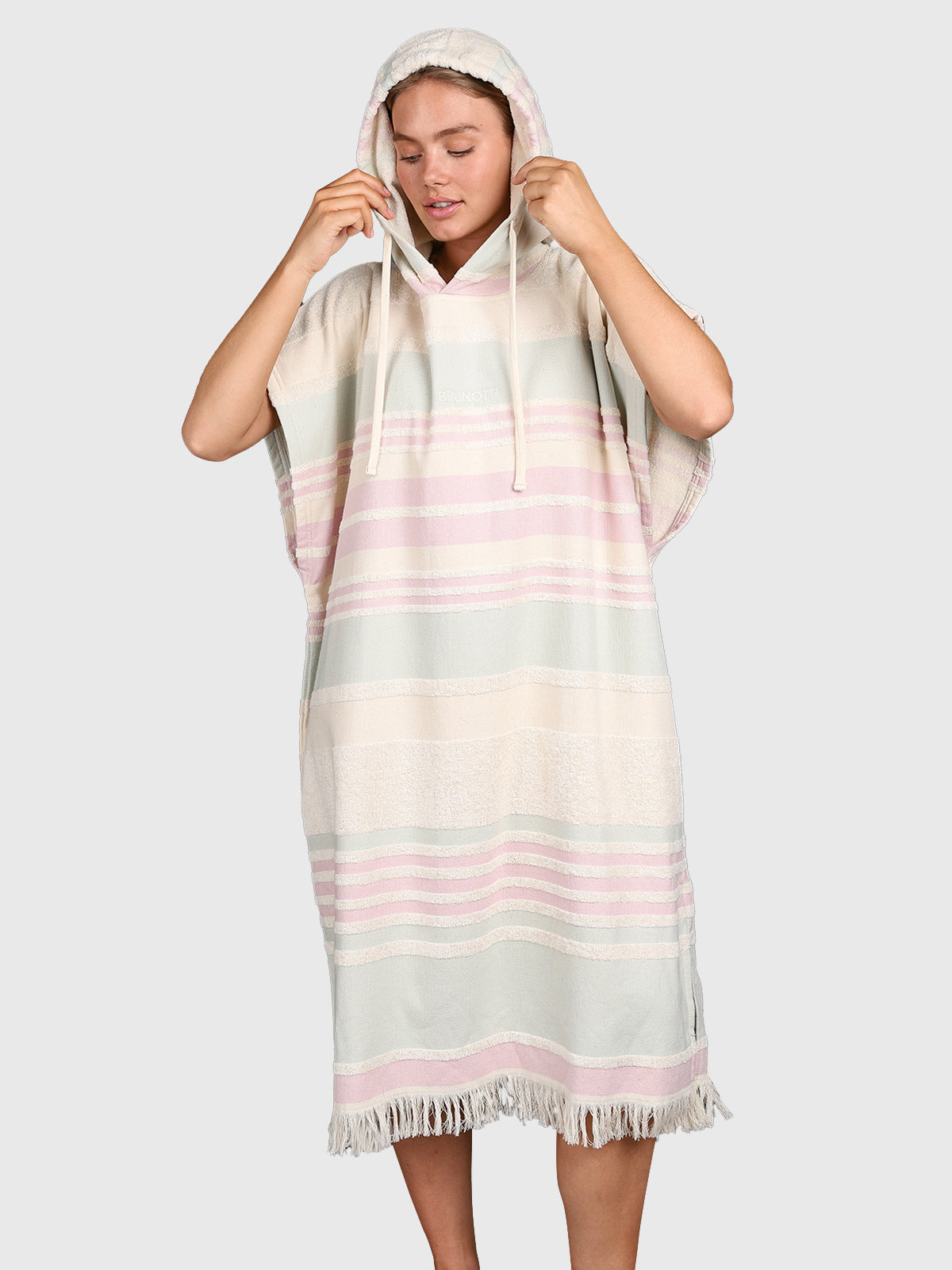 Stripey Women Poncho | Aqua Grey