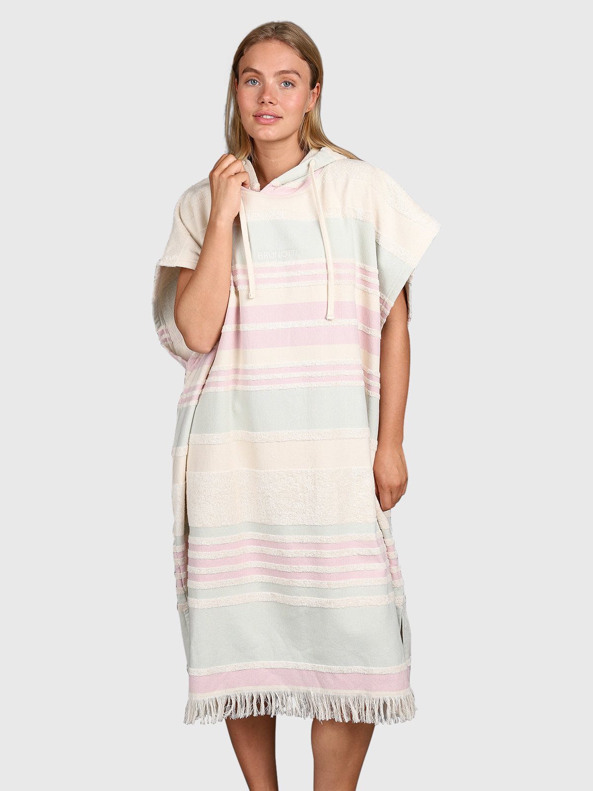 Stripey Dames Poncho | Aqua Grey