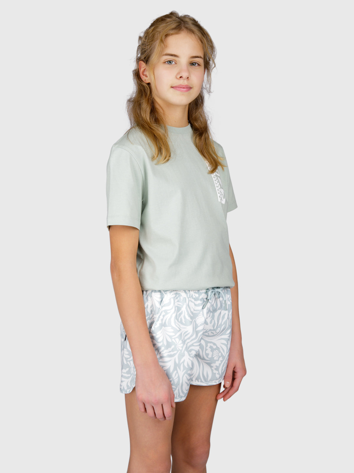 Tulya-Print Girls Swim Shorts | Aqua Grey