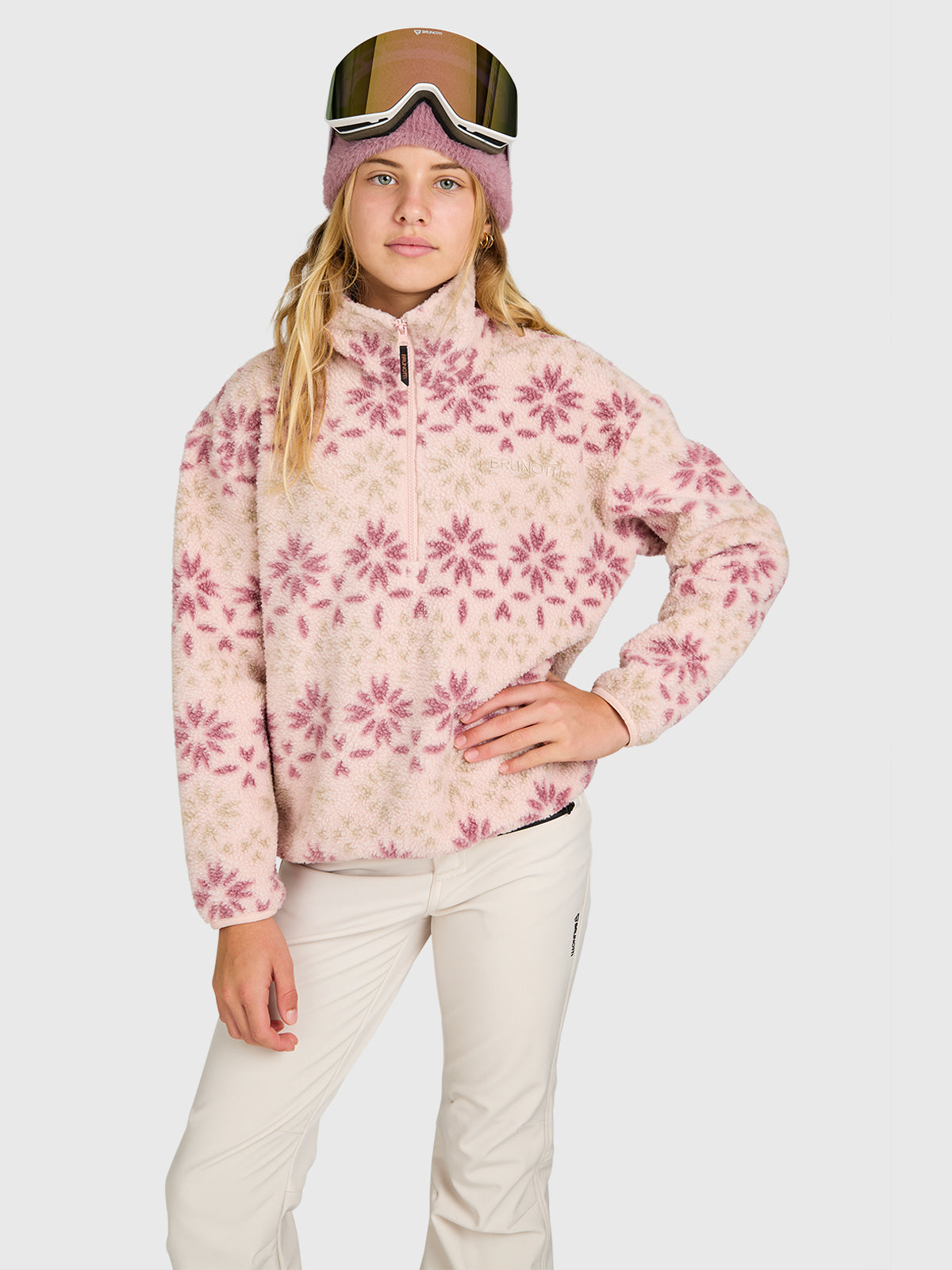 Rezany-Print Girls Snow Fleece | Sepia Rose