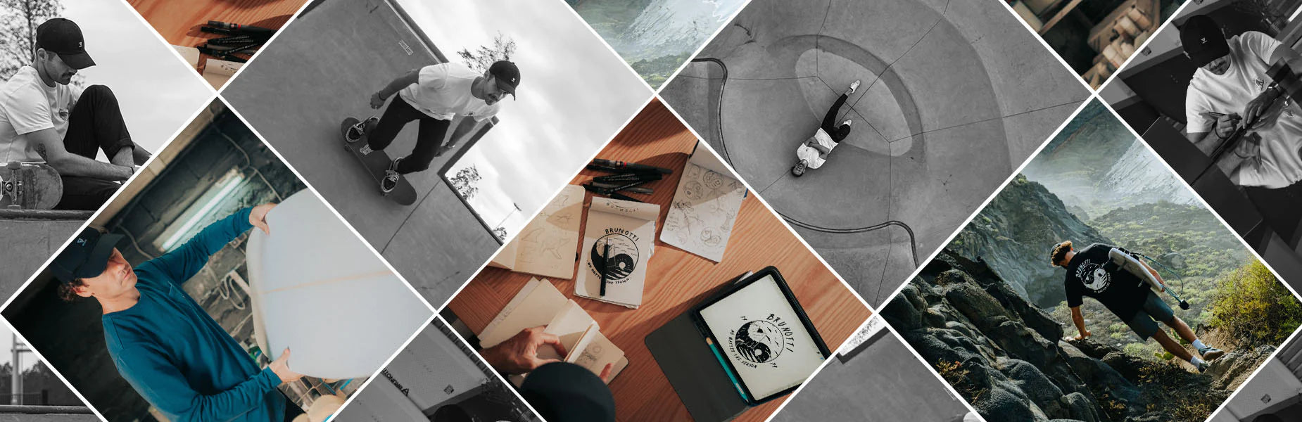 Collage van afbeeldingen van de artiesten die de Brunotti Tshirts van het zomerseizoen hebben ontworpen