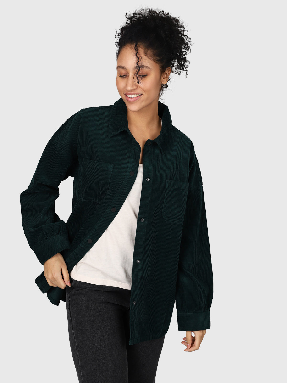 Sian-Cord-R Women Corduroy Shirt | Green