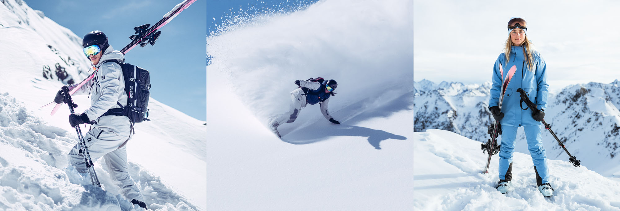 Women and men on the slopes wearing Brunotti ski outfit and underneath a soft Brunotti fleece.