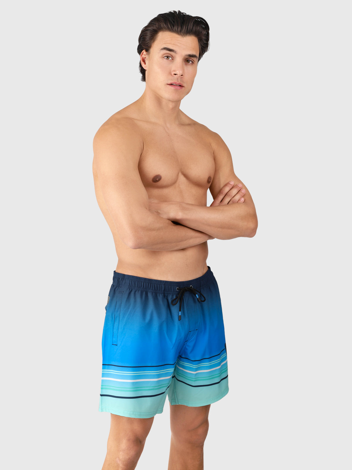 Bru-conic-Stripe Men Swim Shorts | Neon Blue