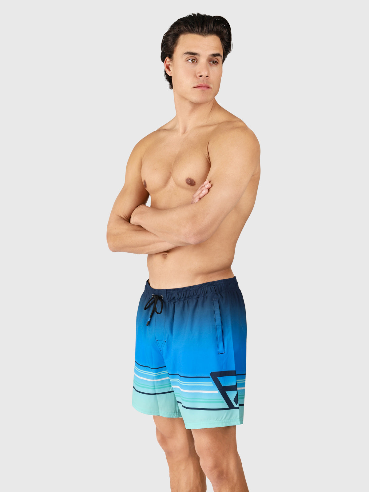 Bru-conic-Stripe Men Swim Shorts | Neon Blue