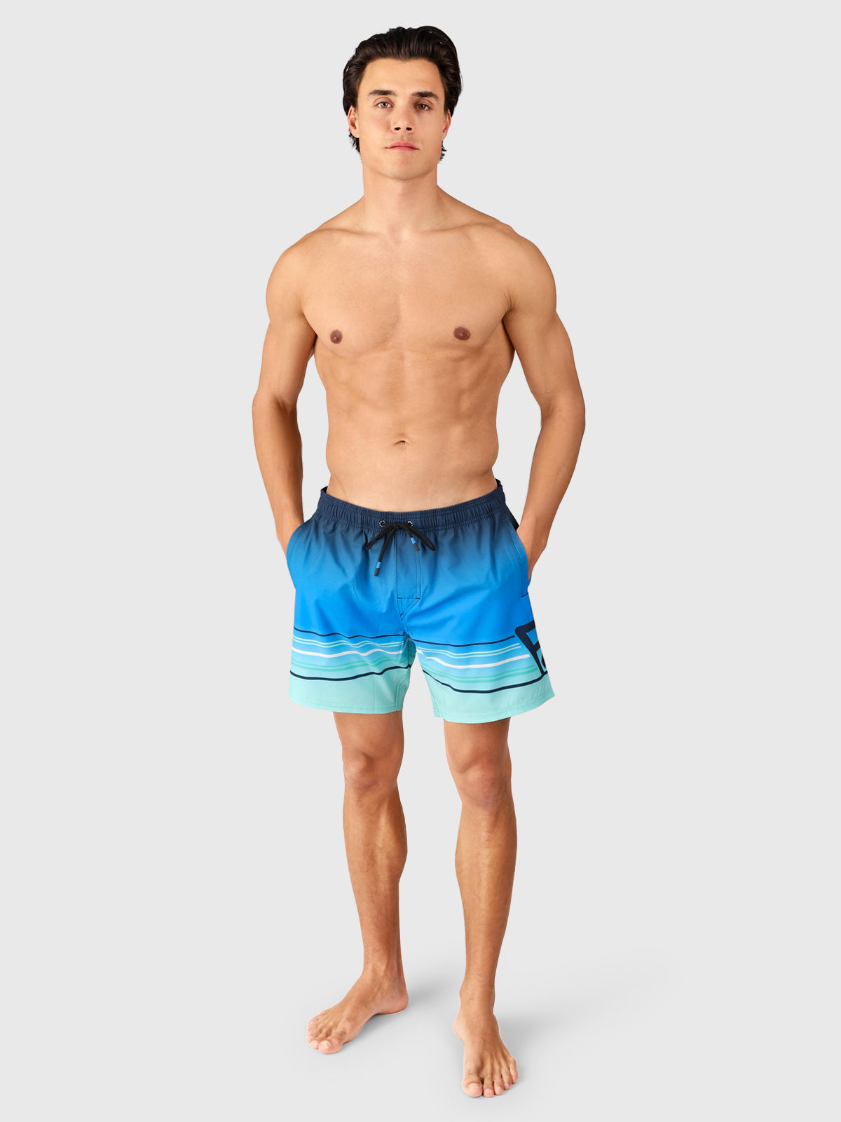Bru-conic-Stripe Men Swim Shorts | Neon Blue