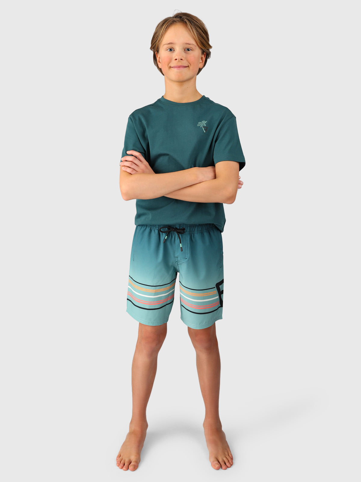Bru-conicy-Gradient Stripe Boys Swim Shorts | Bottle Green