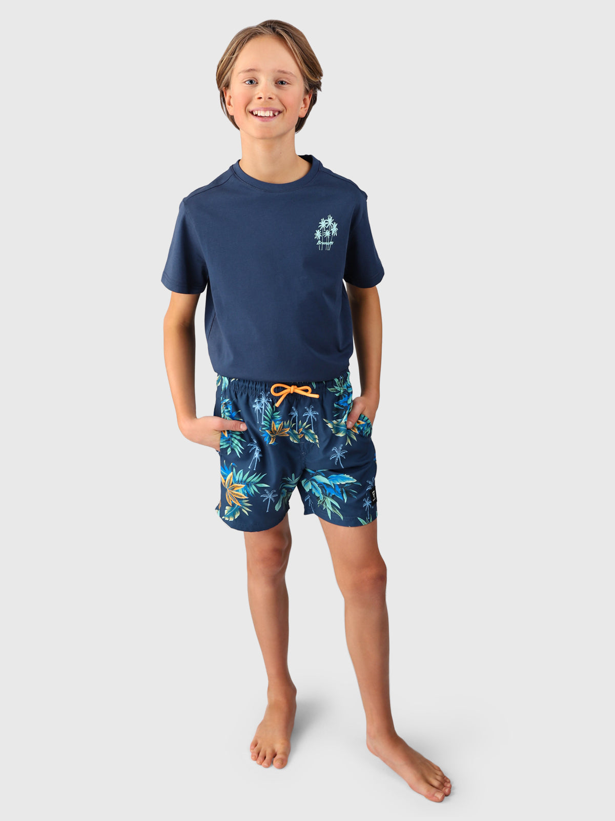 Cestery-Tropical Boys Swim Shorts | Night Blue