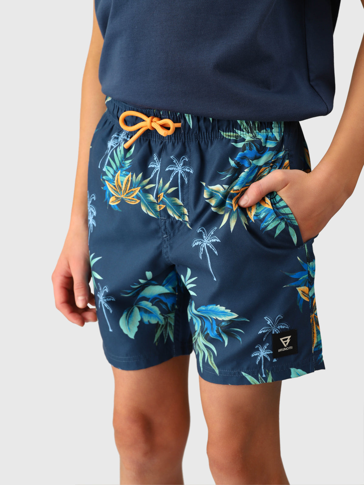 Cestery-Tropical Boys Swim Shorts | Night Blue