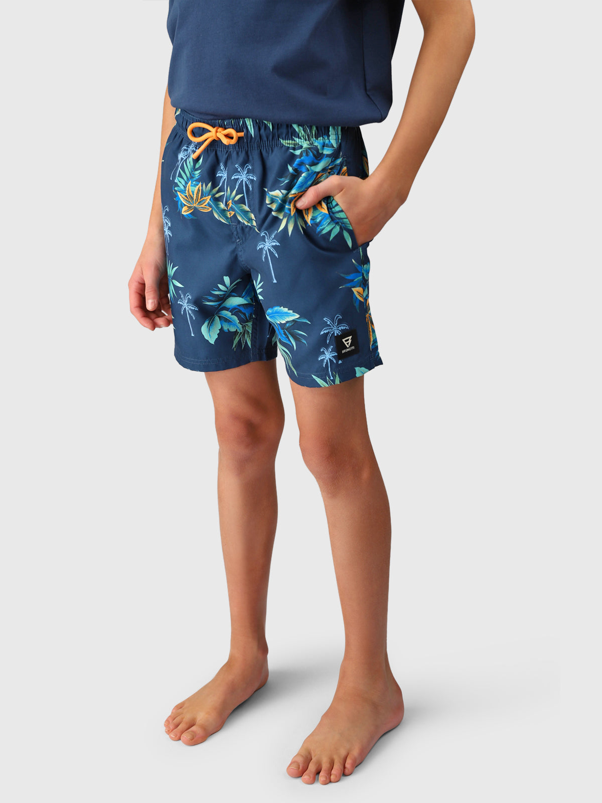 Cestery-Tropical Boys Swim Shorts | Night Blue