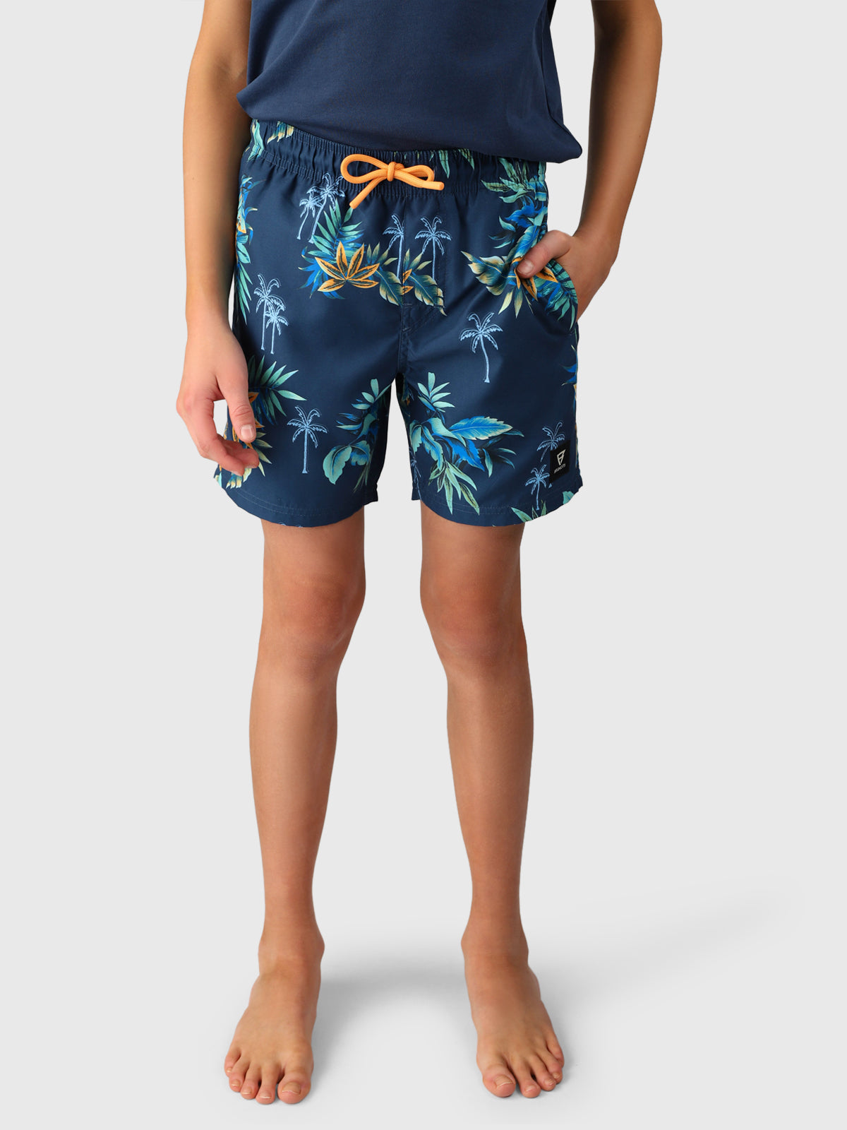 Cestery-Tropical Boys Swim Shorts | Night Blue