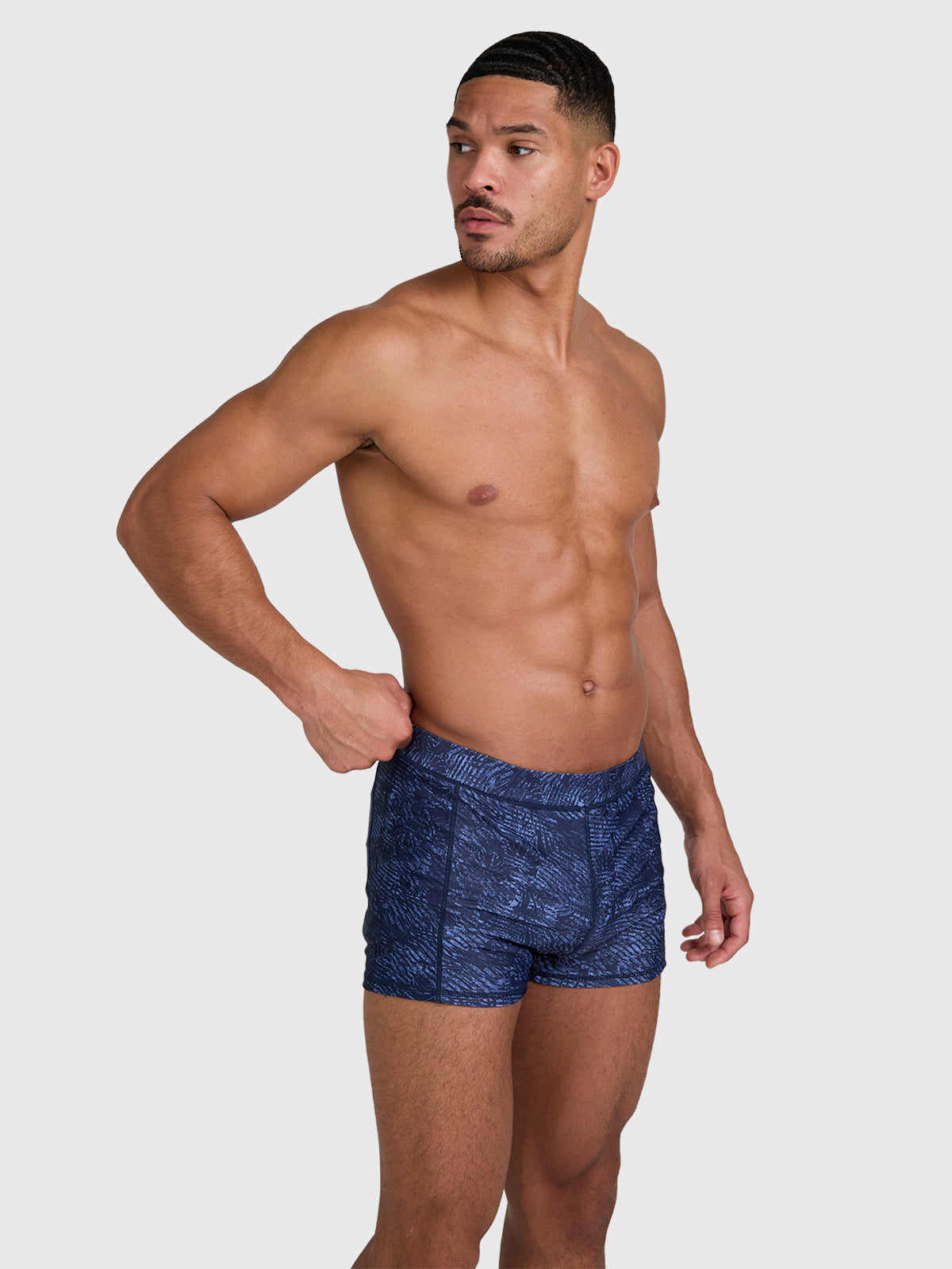 Samier-Print Men Swim Trunks | Indigo Blue