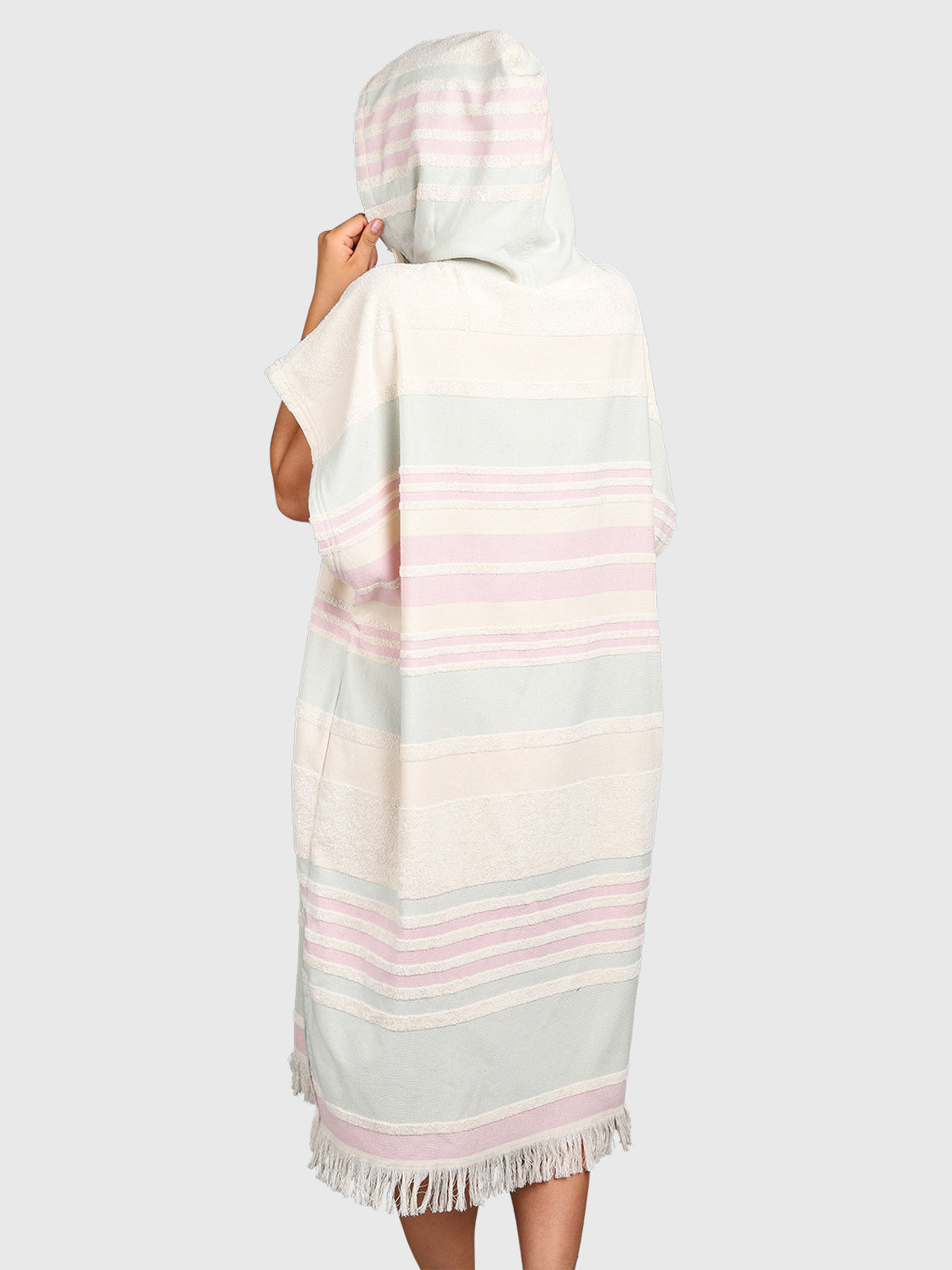 Stripey Dames Poncho | Aqua Grey