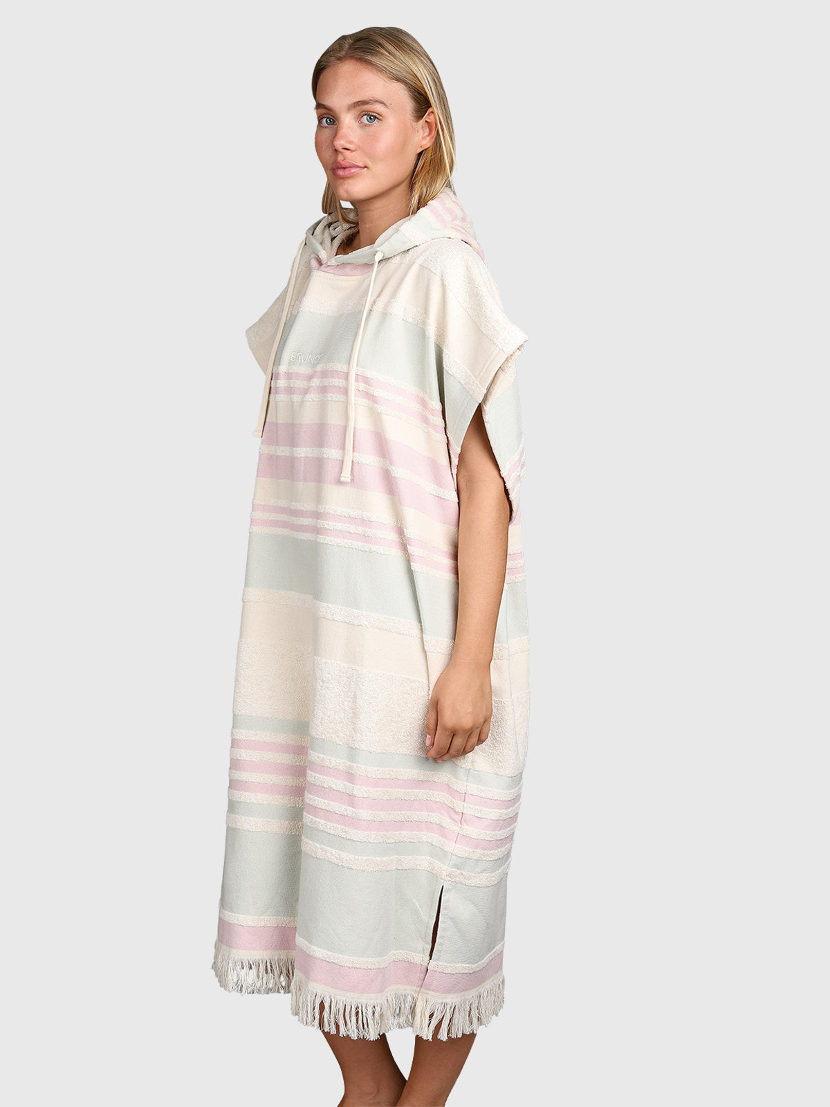 Stripey Women Poncho | Aqua Grey