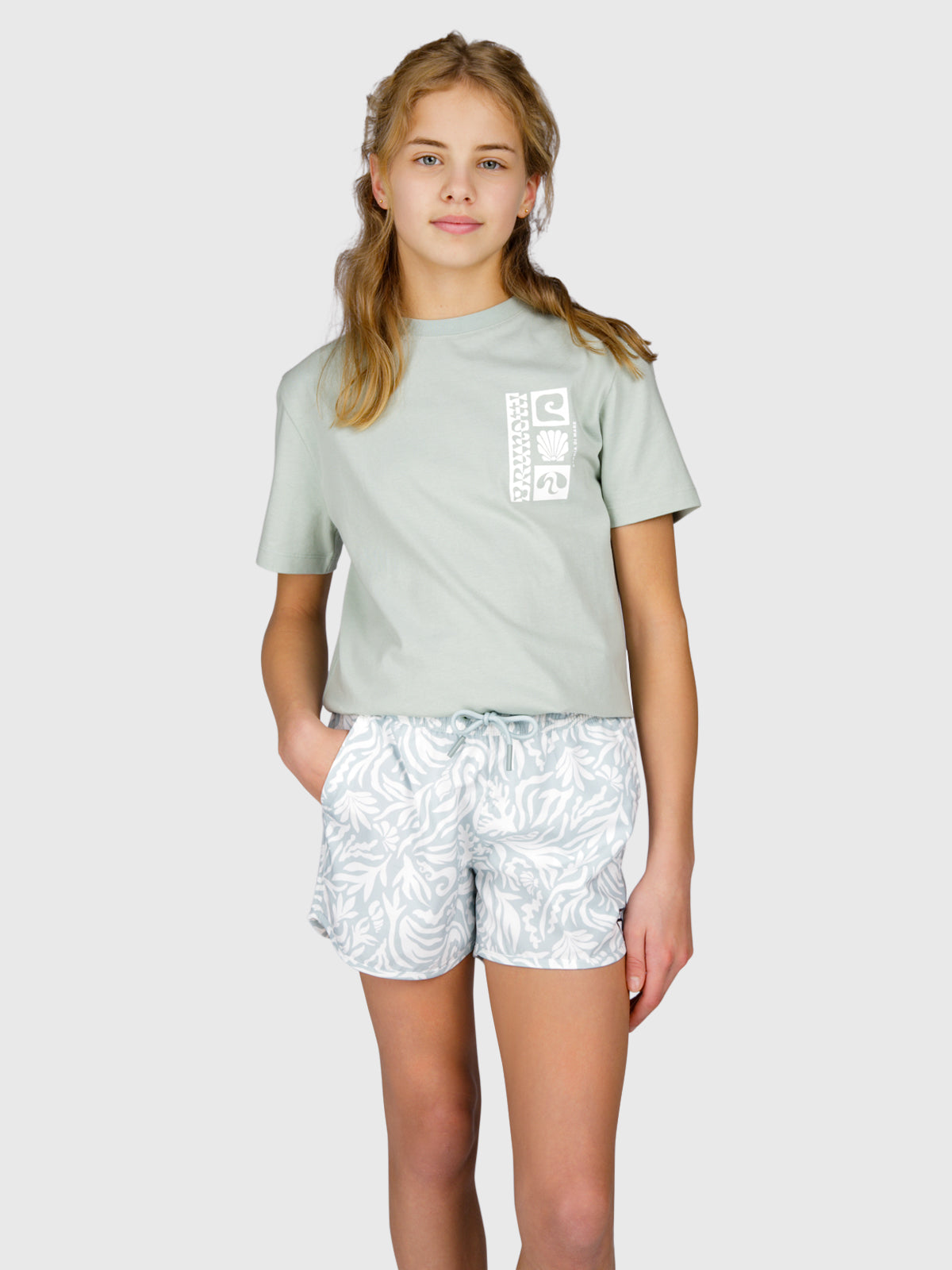 Tulya-Print Girls Swim Shorts | Aqua Grey