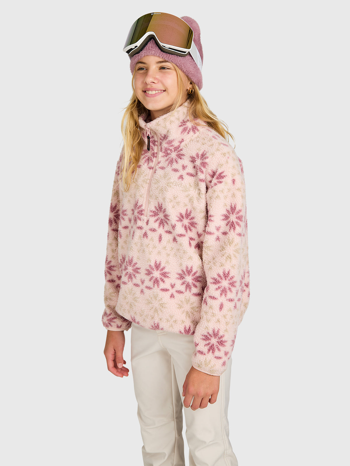 Rezany-Print Girls Snow Fleece | Sepia Rose