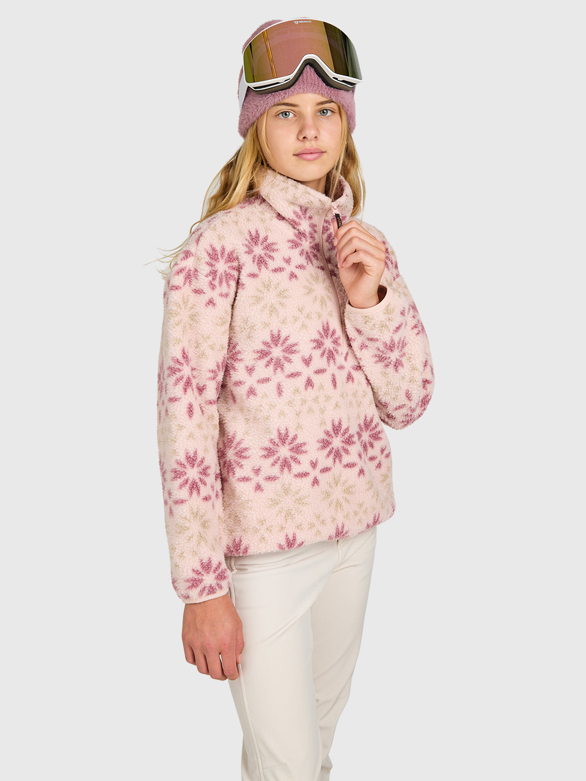 Rezany-Print Girls Snow Fleece | Sepia Rose