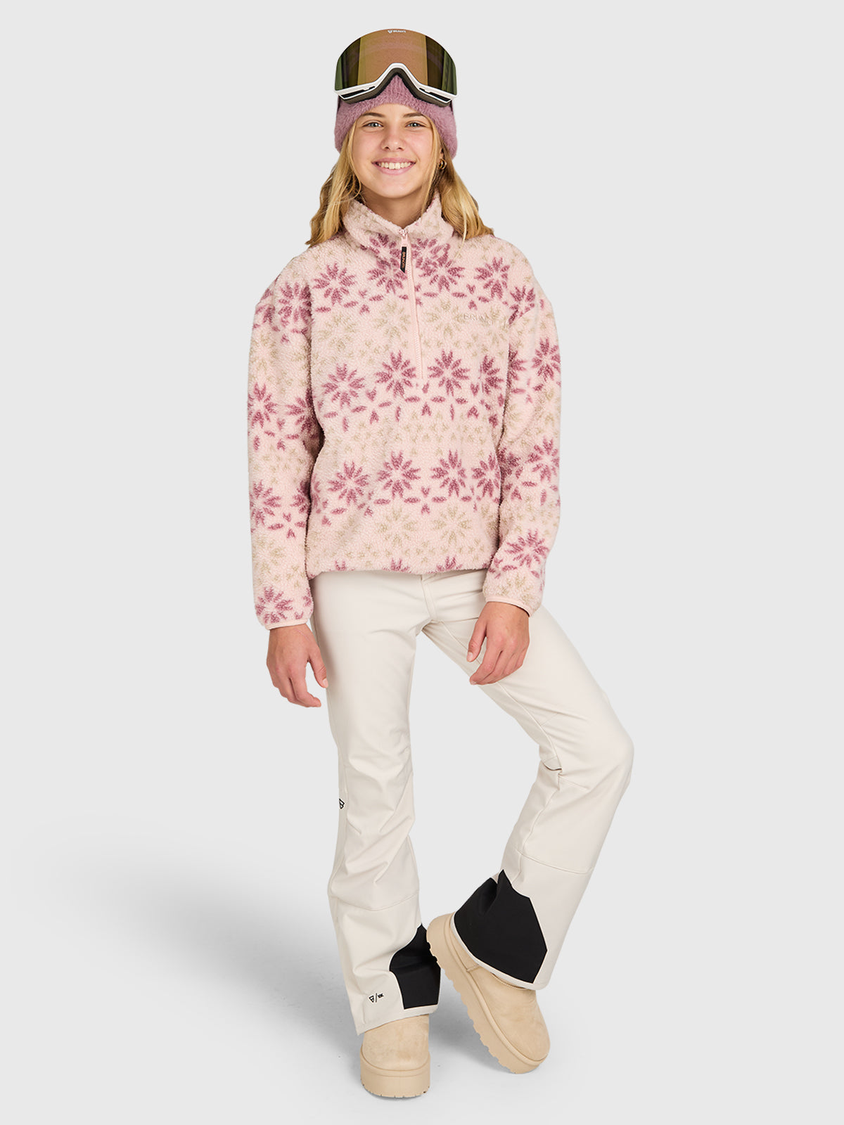 Rezany-Print Girls Snow Fleece | Sepia Rose