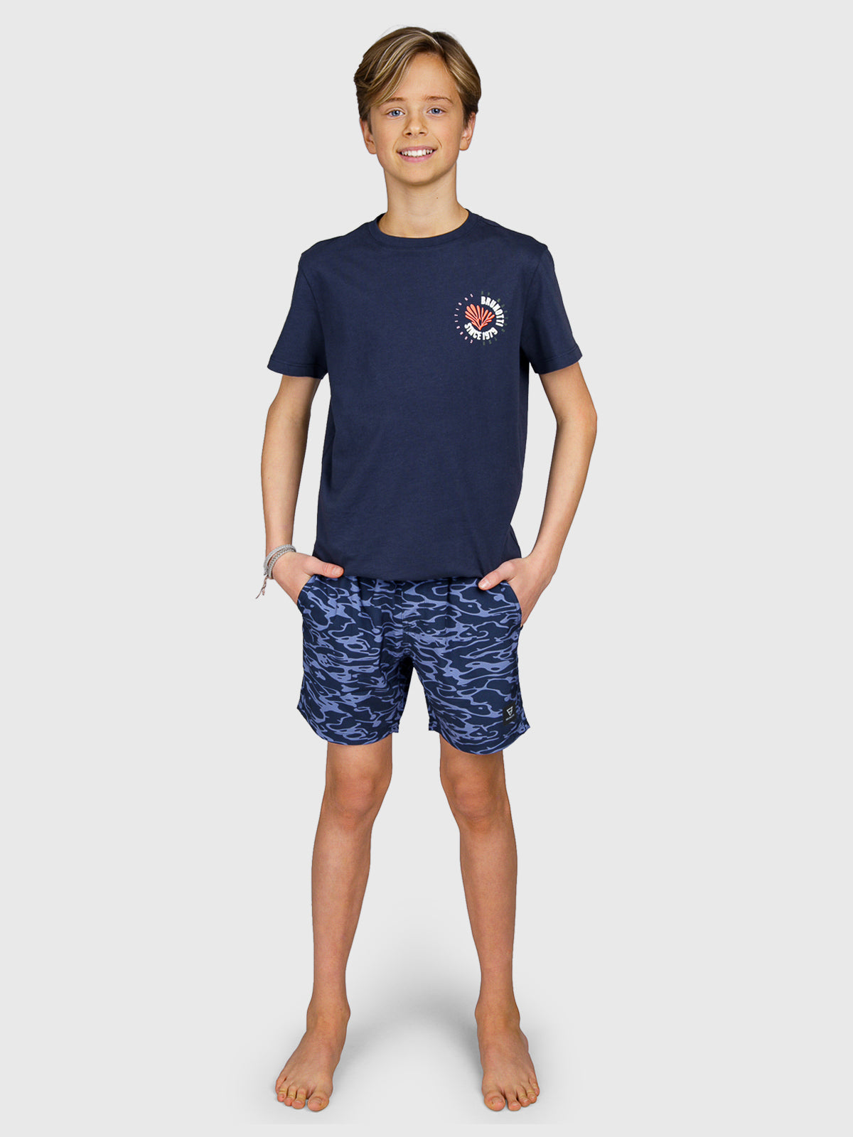Bru-conicy-Print Boys Swim Shorts | Indigo Blue