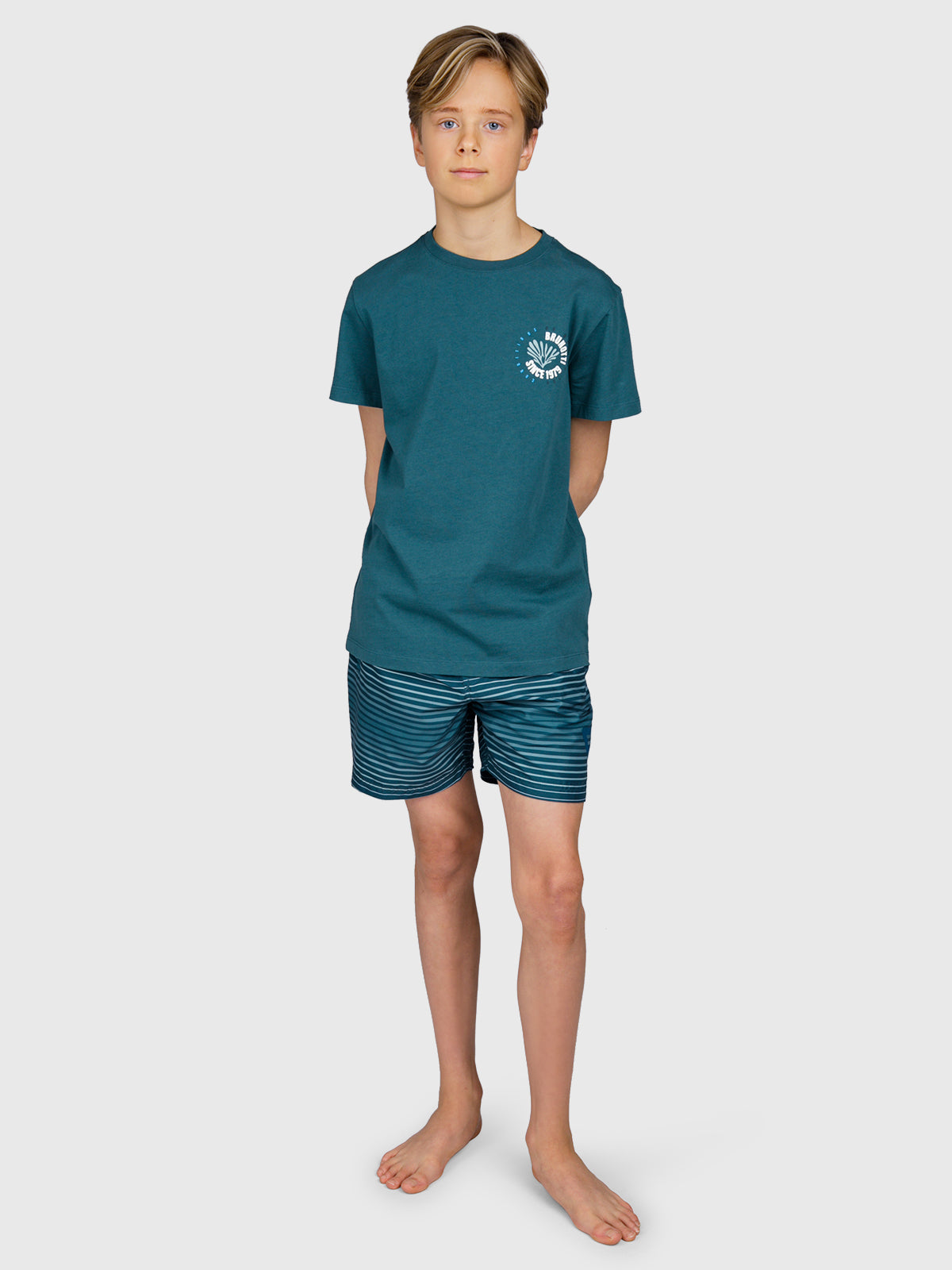 Cestery-Stripe Boys Swim Shorts | Mist