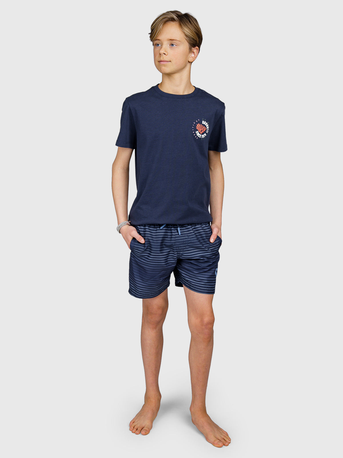 Cestery-Stripe Boys Swim Shorts | Indigo blue