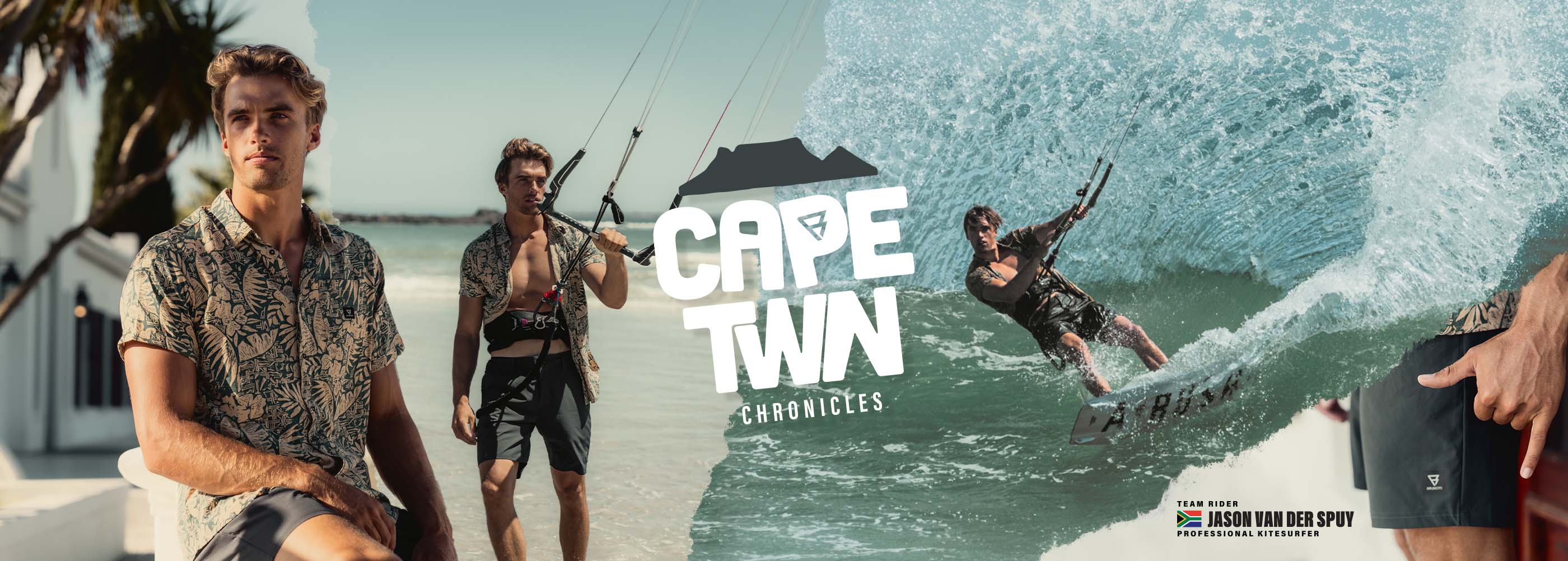 Jason Van der Spuy in the new Brunotti Men's collection riding the waves in Cape Town