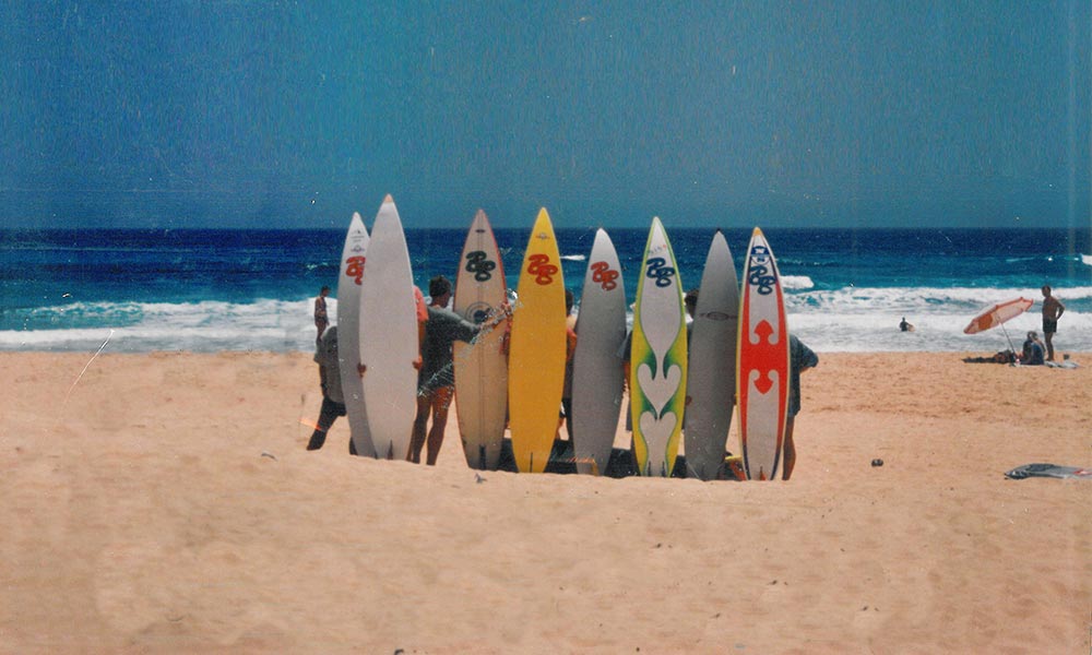 Brunotti Boards on a row on the beach of Scheveningen. The start of the brand Brunotti