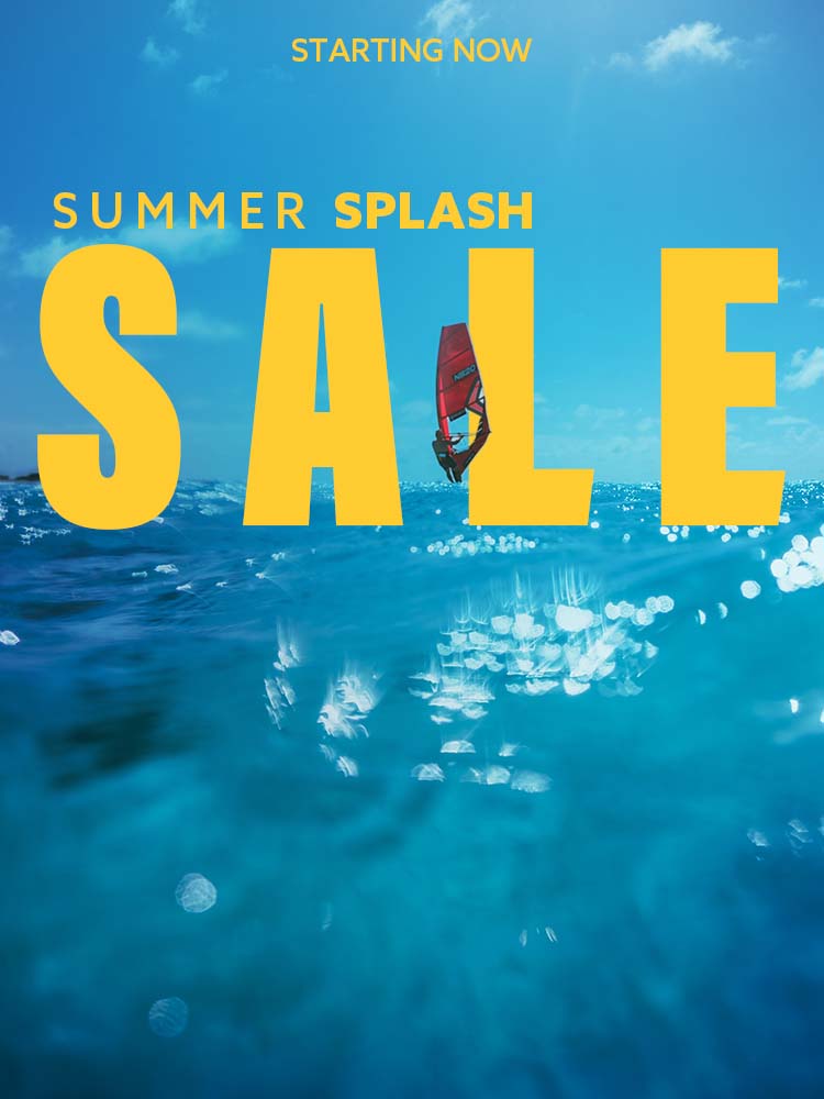 Summer Splash Sale at Brunotti. Blue ocean with Brunotti Windsurfer under a blue sky